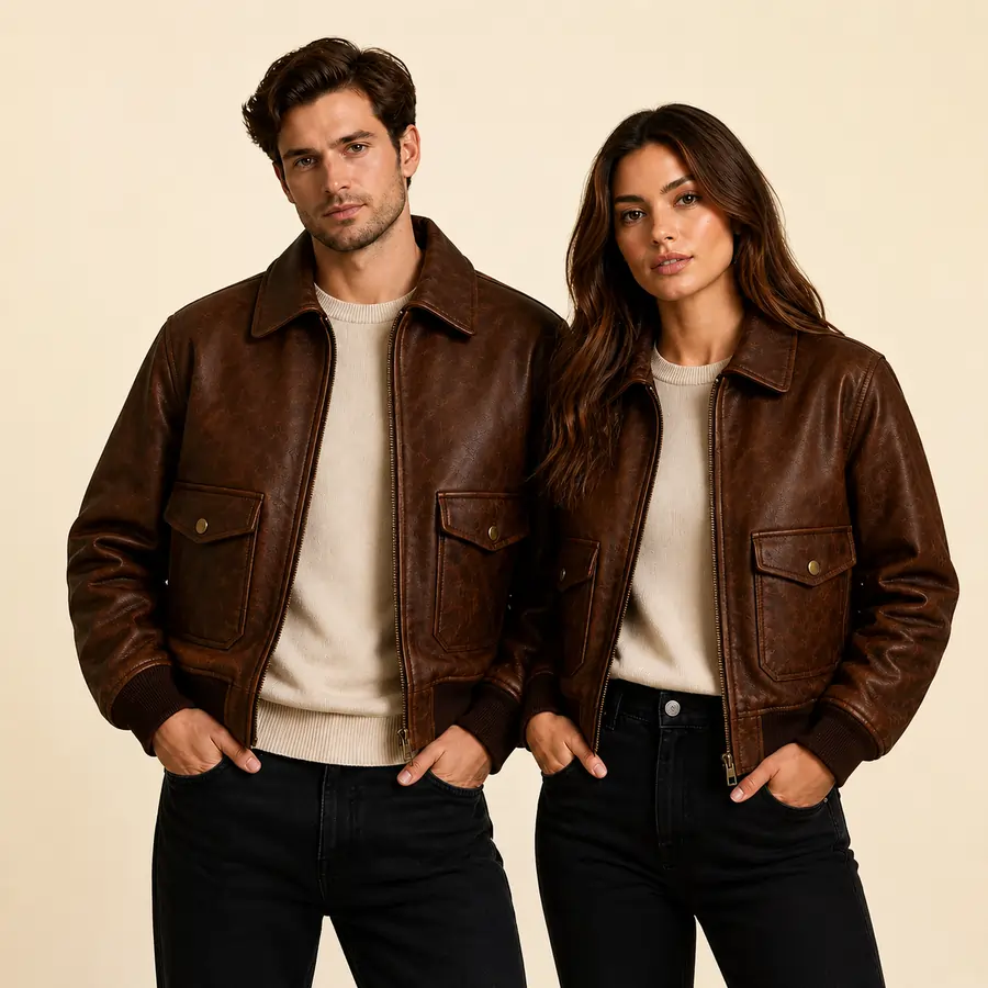 Vintage brown leather bomber jacket